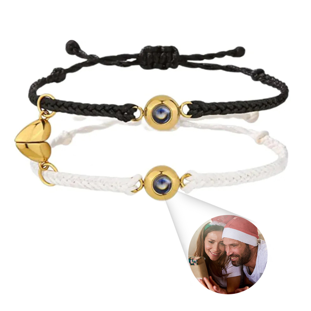 Custom Photo Projection Bracelet Simple Woven Heart Magnetic Bracelet Christmas Gift for Couple - soufeelmy