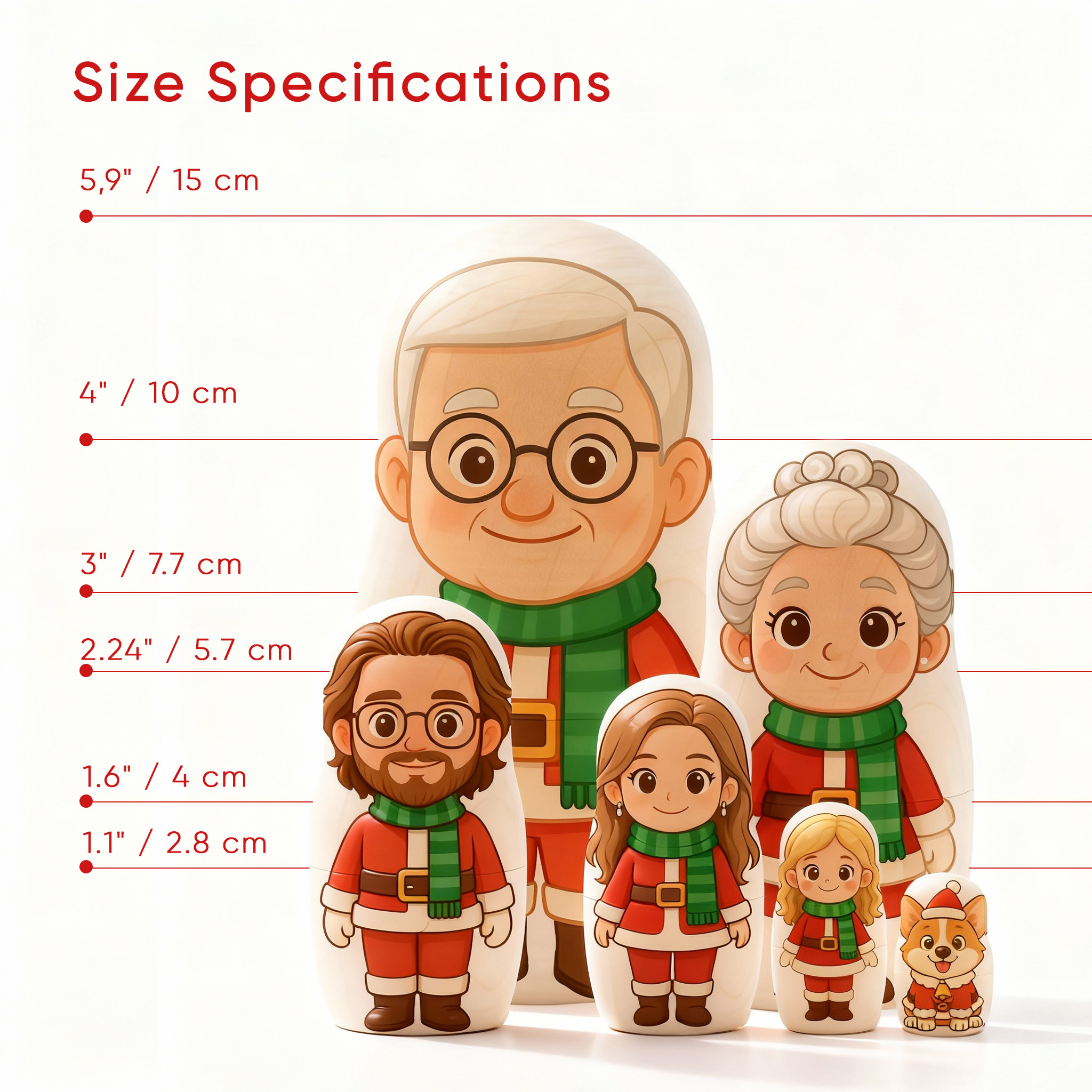 Customized Head Portrait Nesting Dolls Christmas Costume Custom Photo Family Portrait Cartoon Style Gift Photo Christmas Gift - soufeelmy