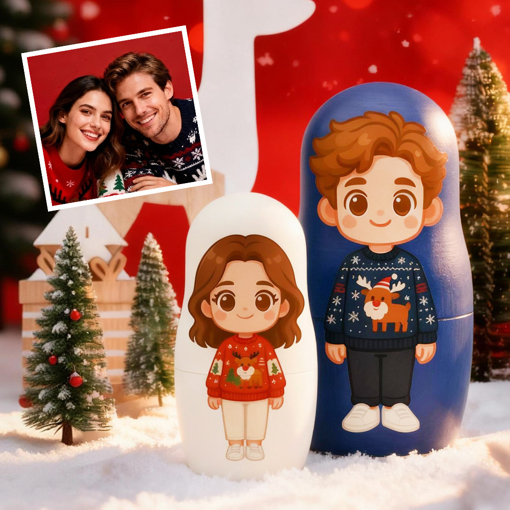 Personalized Portrait Nesting Doll Custom Photo Family Portrait Cartoon Style Gift Christmas Gift for Couple - soufeelmy