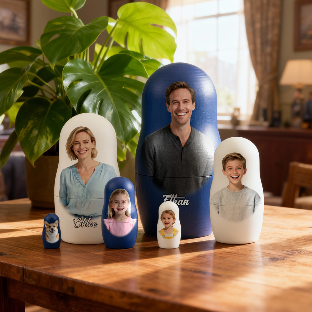 Personalized Photo Nesting Doll Custom Text Family Picture Matryoshka Keepsake Gift for Christmas and Home Decor - soufeelmy
