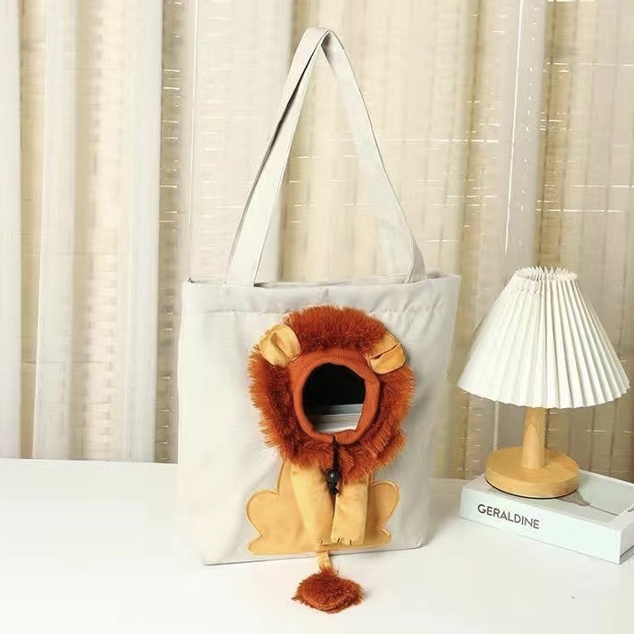 Pet Outing Bag with Head Exposed Little Lion Cat Bag Small Dog Shoulder Bag Canvas Bag - soufeelmy