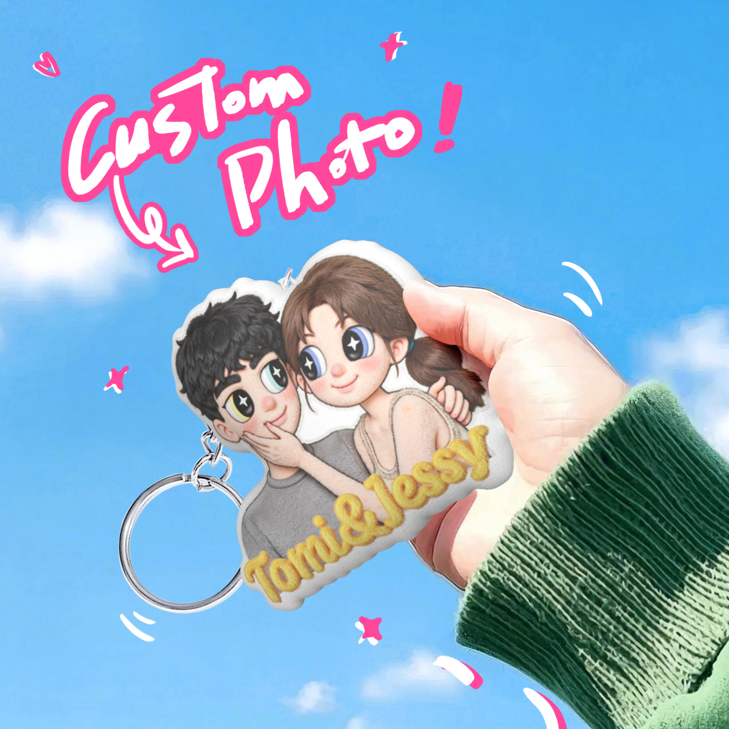 Custom Portraits Keychain Personalized Photo With Name Doll Keychain Mini Me Keychain Gifts for Couple - soufeelmy