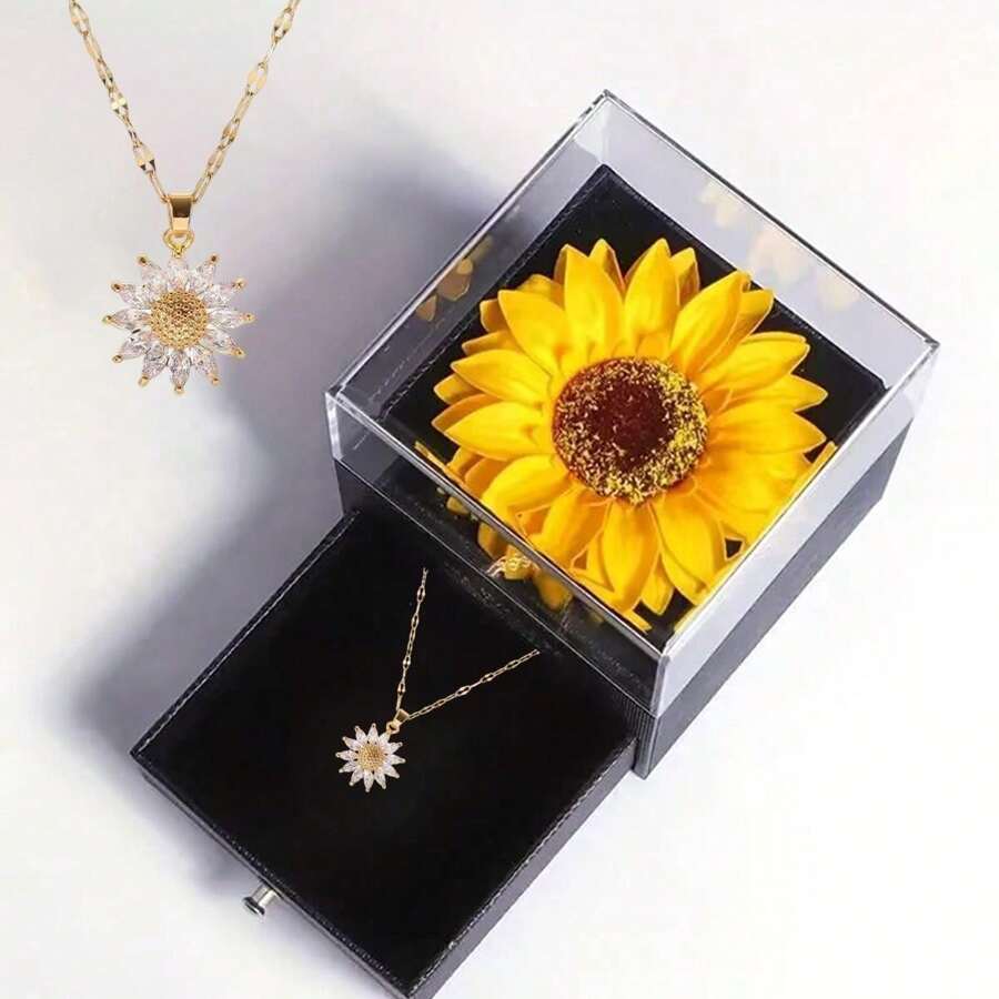 1set Artificial Sunflower Gift Box Sunflower Gift Box And Necklace Gift Box - soufeelmy