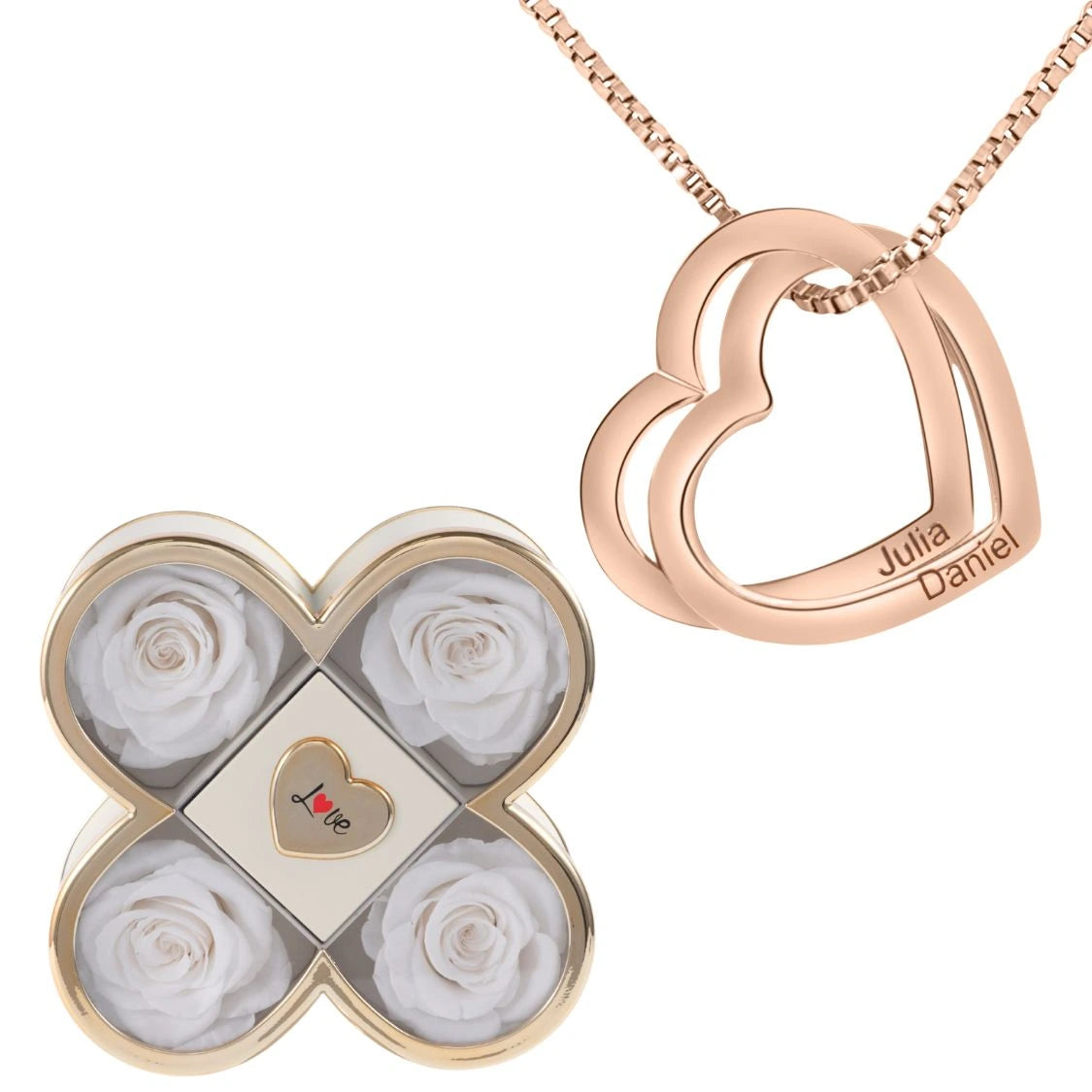 Eternal Luck Box & Interlocking Engraved Hearts Necklace Valentine's Day Gifts for Her - soufeelmy