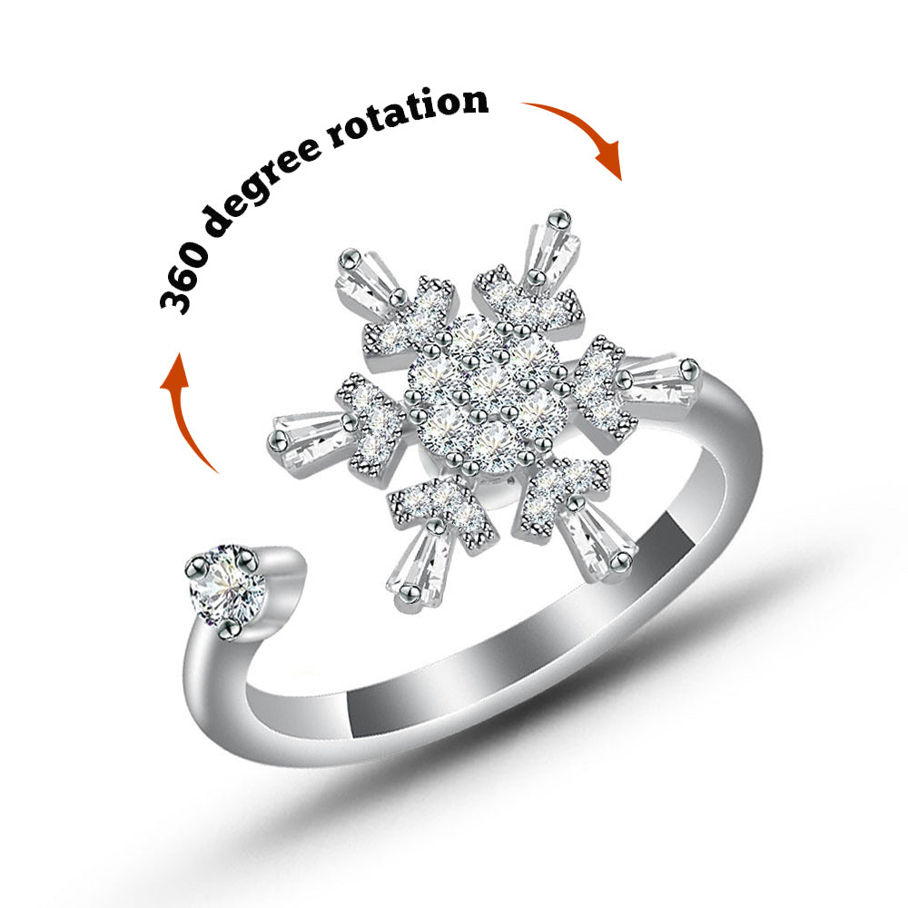 Women's Snowflake Anxiety Ring Rotating Opening Ring Adjustable Rings Anniversary Birthday Gifts - soufeelmy
