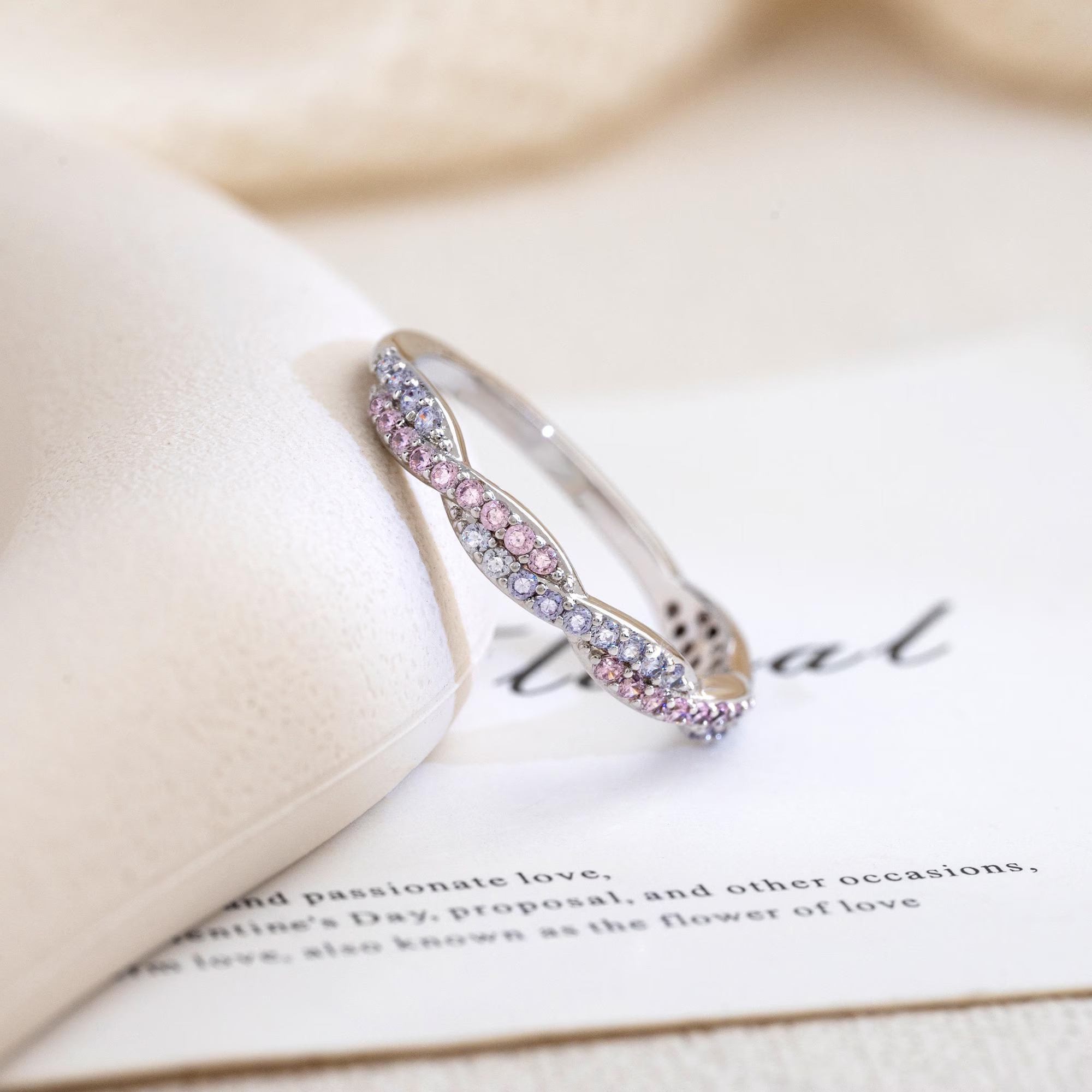 Personalized Birthstone Double Waves Silver Ring Unique Jewelry Gift For Her - soufeelmy