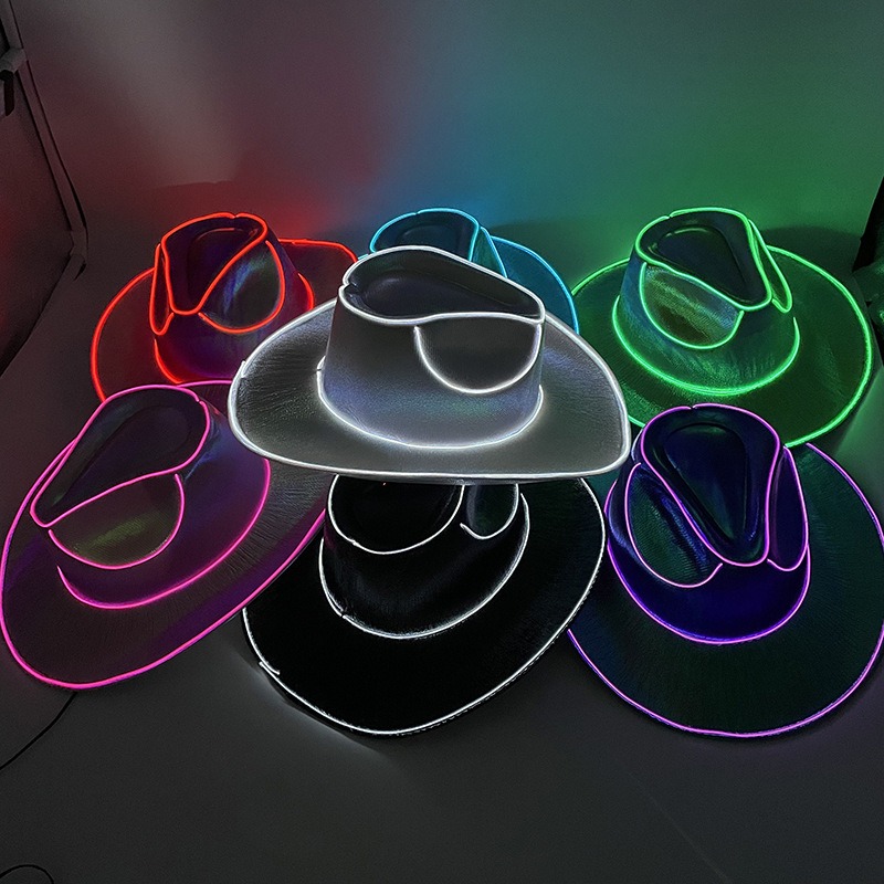 LED Glow Cowboy Hat – Halloween Light Up Sequin Cowboy Hat, Colorful 7-Color Luminous Party Hat for Festivals, Raves & Night Parties - soufeelmy
