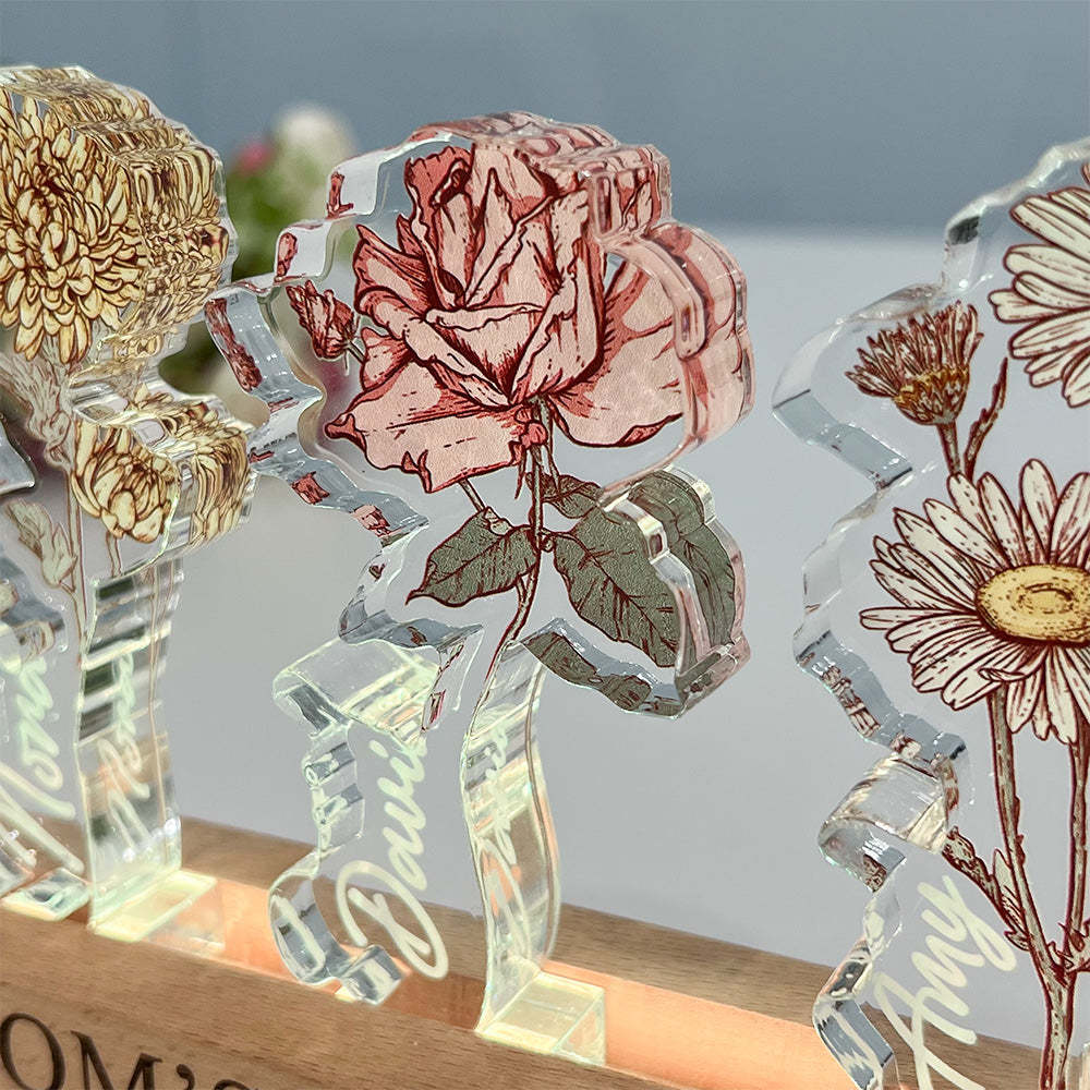 Custom Birth Flower 3D Crystal Acrylic LED Light For Mom - soufeelmy
