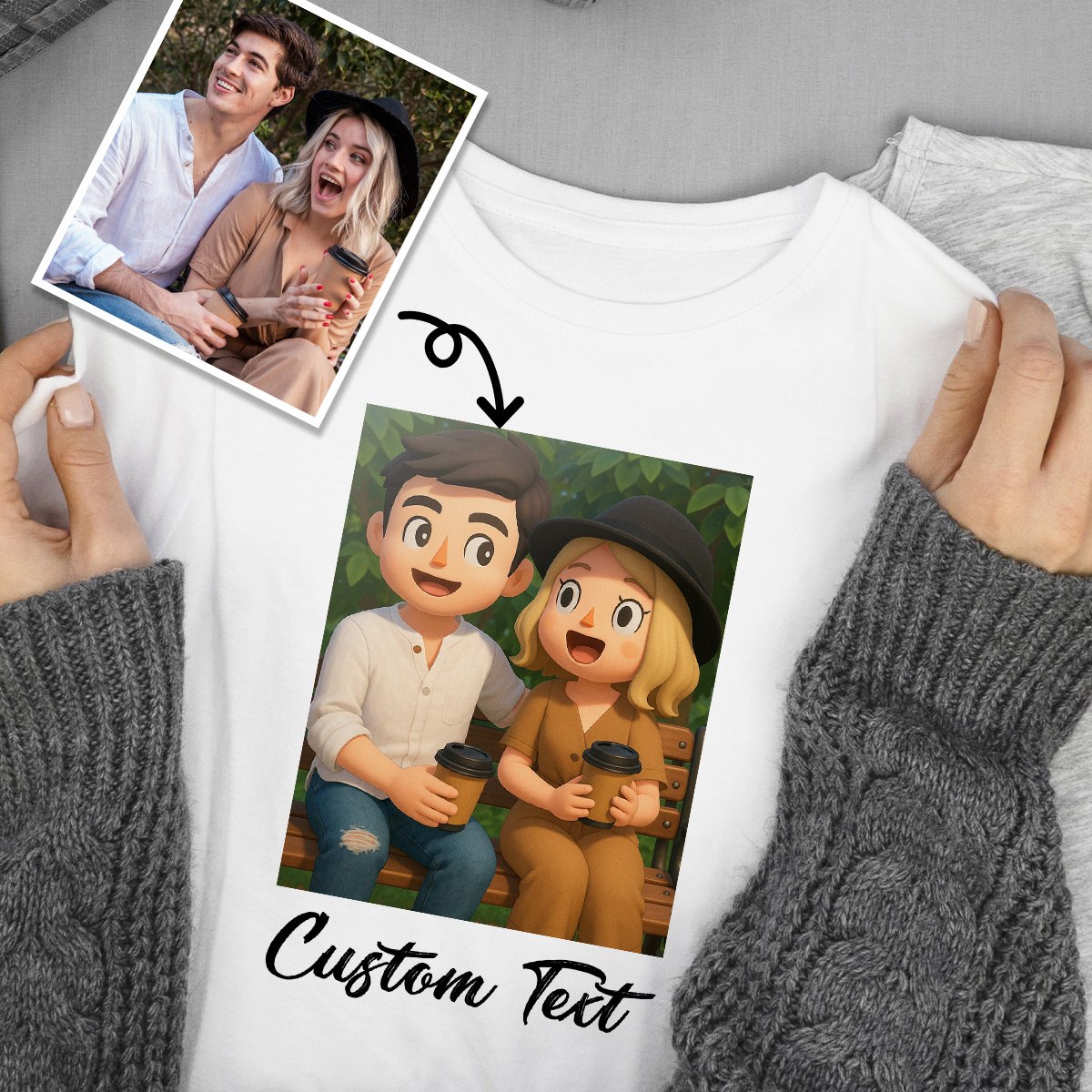 Custom Cartoon Style Photo T-Shirt Personalized Anime Portrait Tshirt with Custom Text Gift for Mom - soufeelmy
