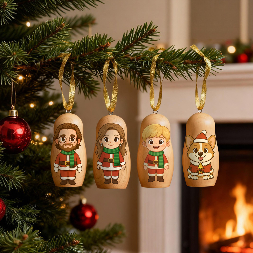Personalized Cartoon Portrait Nesting Doll Christmas Ornament Custom Photo Mini Matryoshka Decoration Gift - soufeelmy