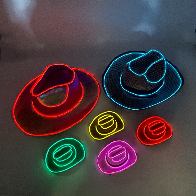 LED Glow Cowboy Hat – Halloween Light Up Sequin Cowboy Hat, Colorful 7-Color Luminous Party Hat for Festivals, Raves & Night Parties - soufeelmy