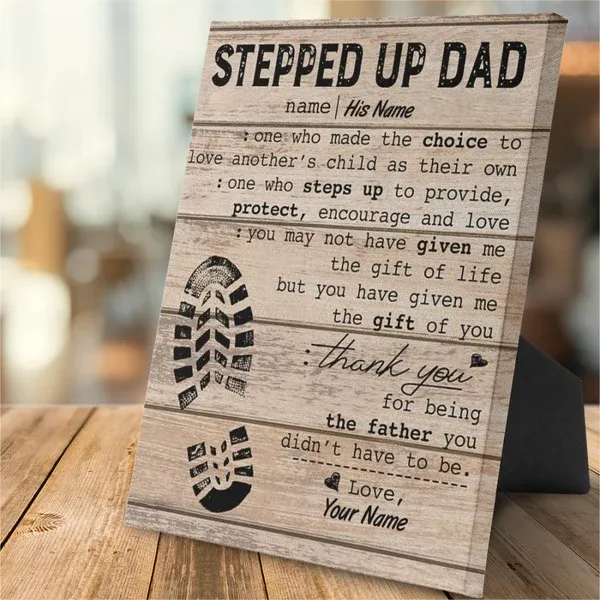 Stepped Up Dad Personalized Easel-Back Gallery Wrapped Canvas - soufeelmy