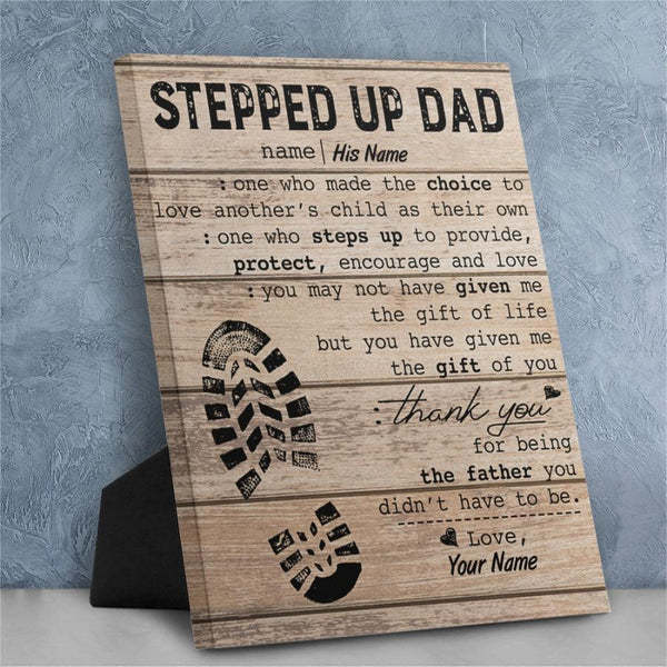 Stepped Up Dad Personalized Easel-Back Gallery Wrapped Canvas - soufeelmy