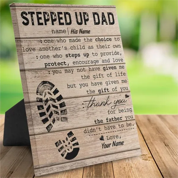Stepped Up Dad Personalized Easel-Back Gallery Wrapped Canvas - soufeelmy