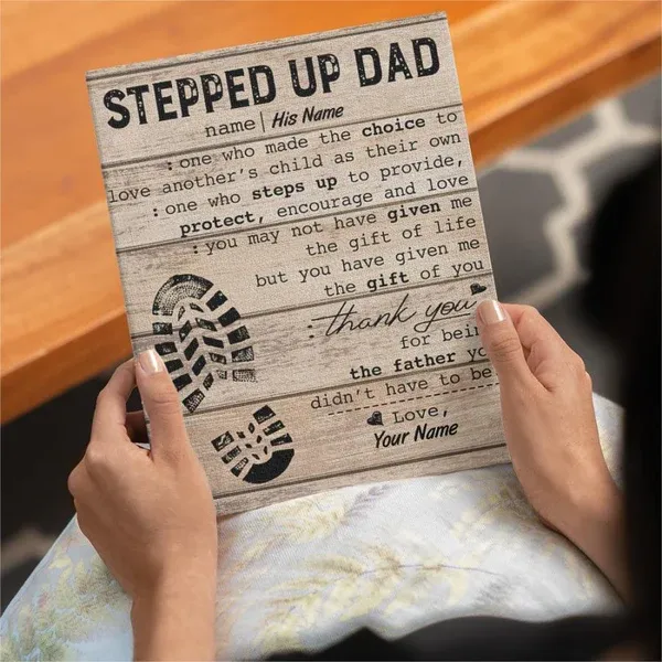Stepped Up Dad Personalized Easel-Back Gallery Wrapped Canvas - soufeelmy
