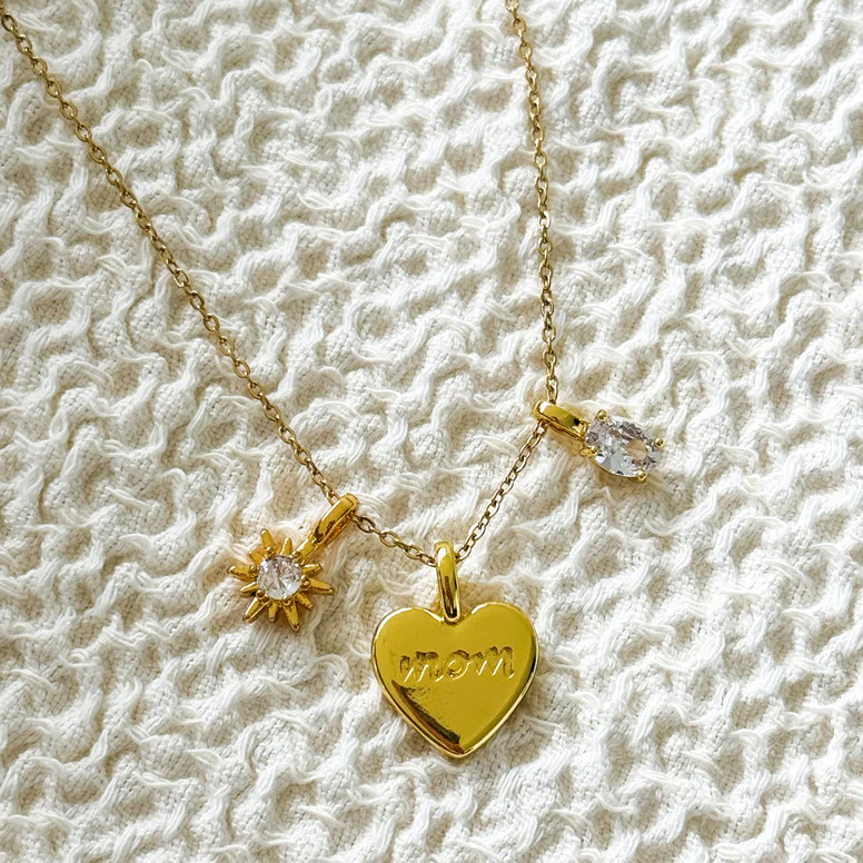 MOM Heart Dainty Gold Necklace Copper Gold Plated Zircon Necklace Mother's Day Gifts - soufeelmy