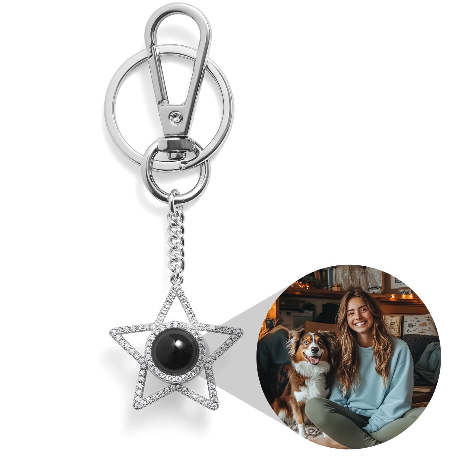 Personalized Star Photo Keychain Custom Projection Gem Key Ring Christmas Gifts for Him - soufeelmy