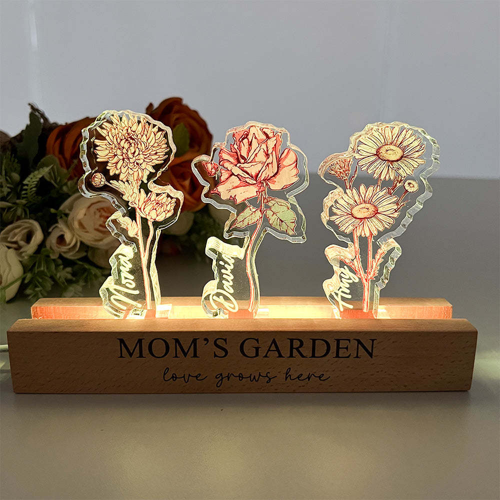 Custom Birth Flower 3D Crystal Acrylic LED Light For Mom - soufeelmy