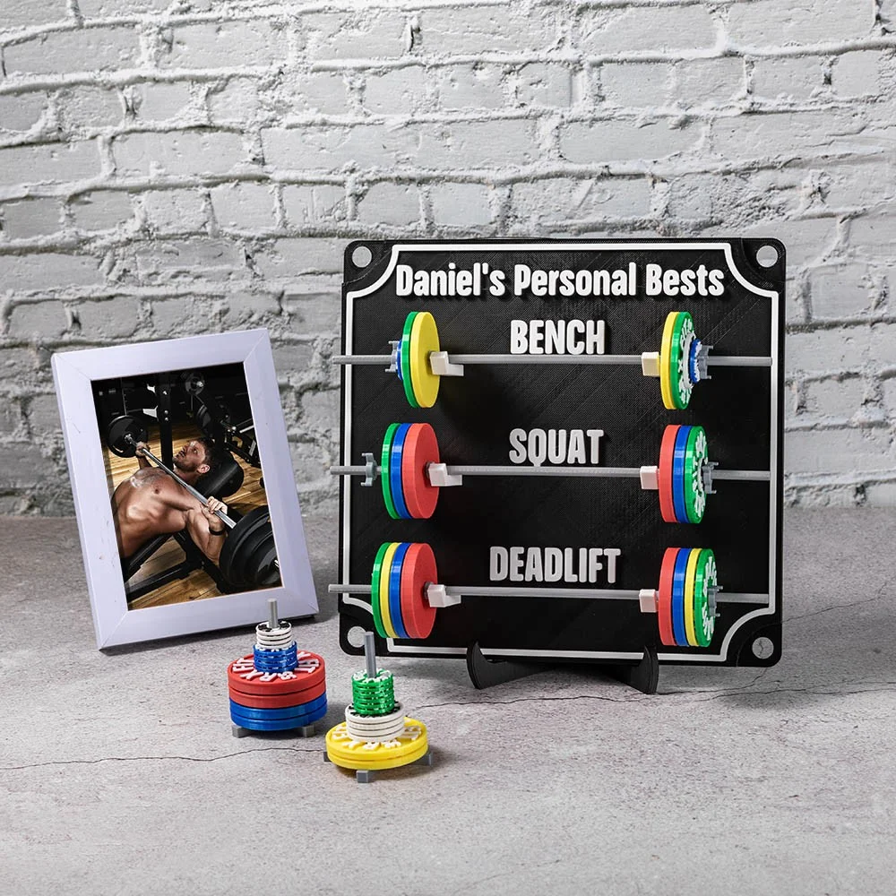 Custom Weightlifting Personal Tracking Board, 3D Printed Fitness Recording Board with Minibarbells for Home Gym Workout, Gift for Sports Lover - soufeelmy