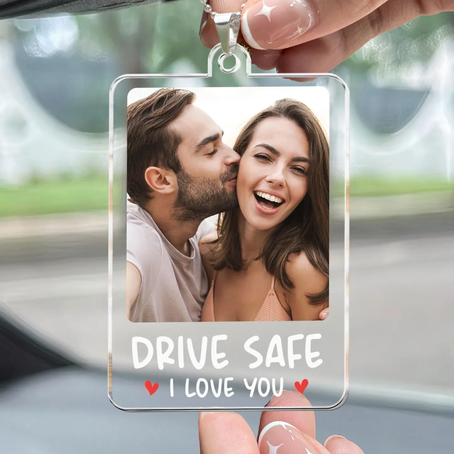 Custom Photo Rear View Drive Safe, I Love You - Personalized Photo Rear View Mirror Accessory - soufeelmy
