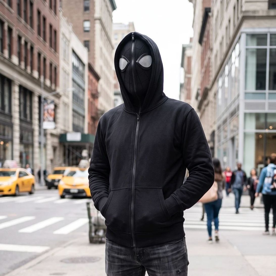 Retro Spider Graphic Zip-Up Hoodie – Oversized Double-Hood Sweatshirt, Casual Streetwear Jacket for Men & Women - soufeelmy