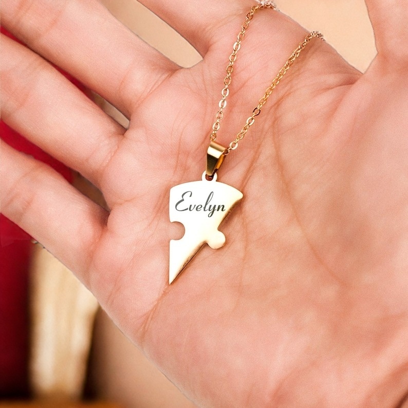 Personalized Friend Group Necklaces, Custom Name Engraved Puzzle Piece, Best Friend Gift - soufeelmy