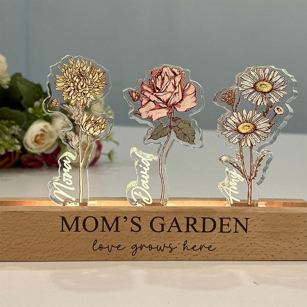 Custom Birth Flower 3D Crystal Acrylic LED Light For Mom - soufeelmy