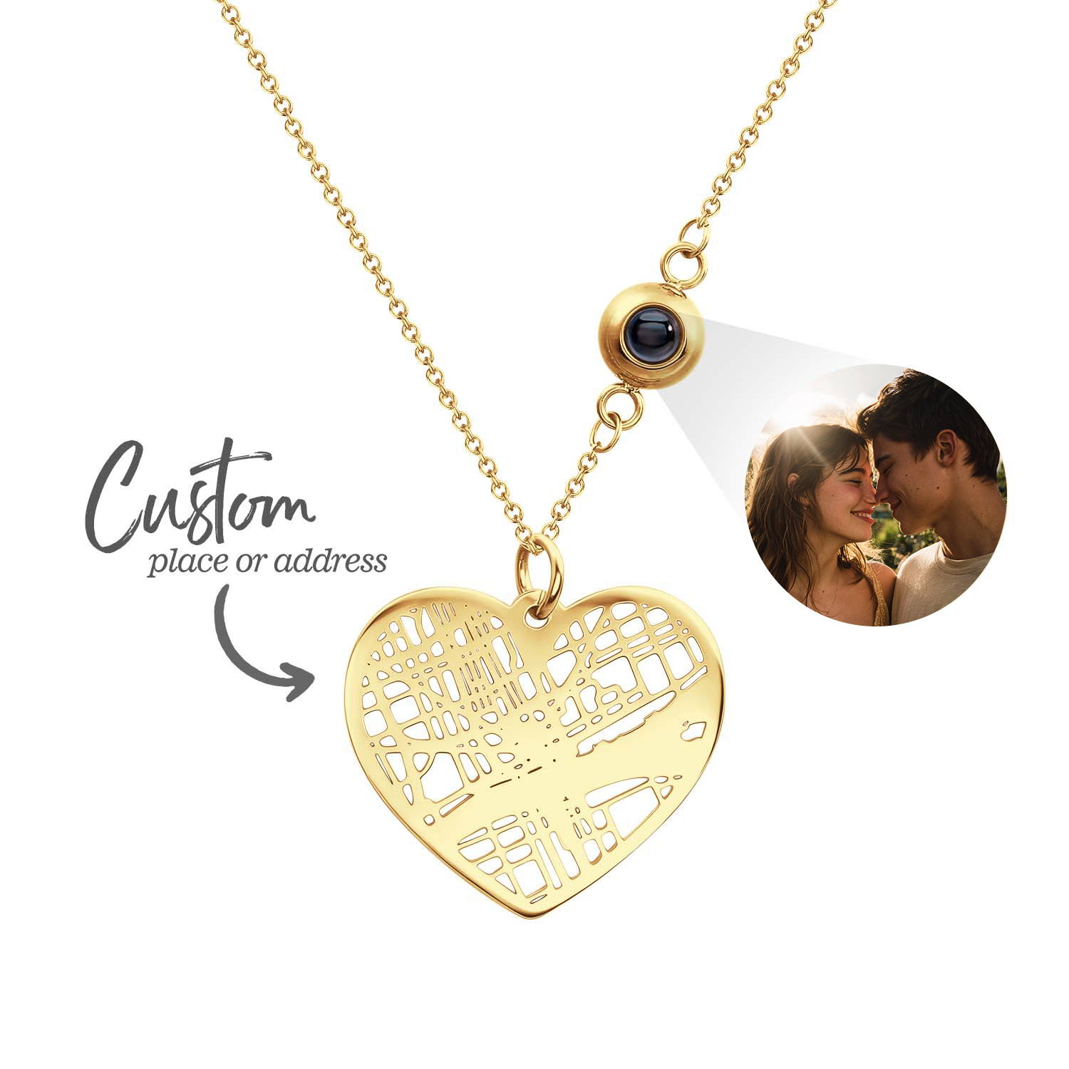Custom Photo projection Necklace Cherished Spot Map Necklace Gemstone Necklace Gift for Her Anniversary Gift - soufeelmy