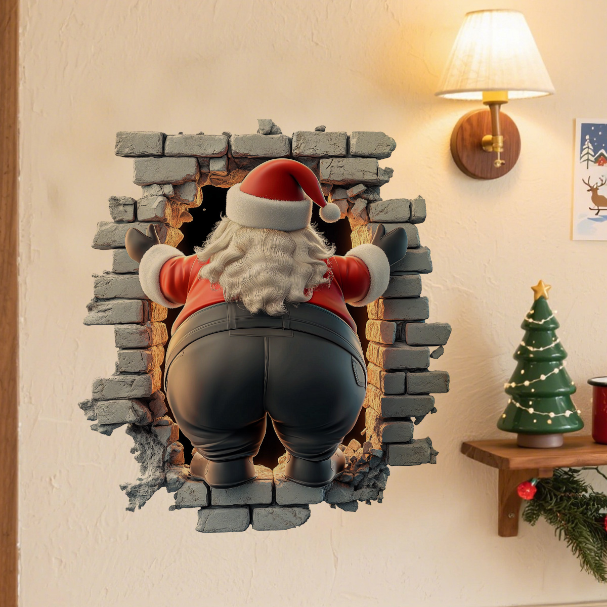 3D Christmas Wall Stickers Santa Claus Removable Stickers Holiday Wallpaper Home Decor - soufeelmy