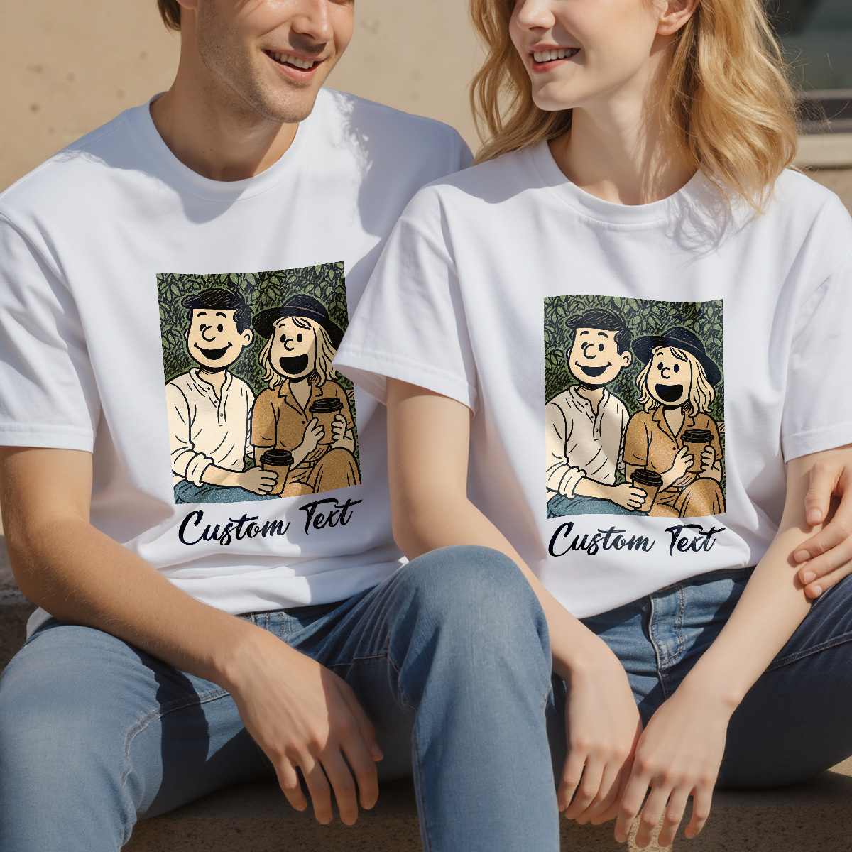Custom Cartoon Style Photo T-Shirt Personalized Anime Portrait Tshirt with Custom Text Gift for Mom - soufeelmy