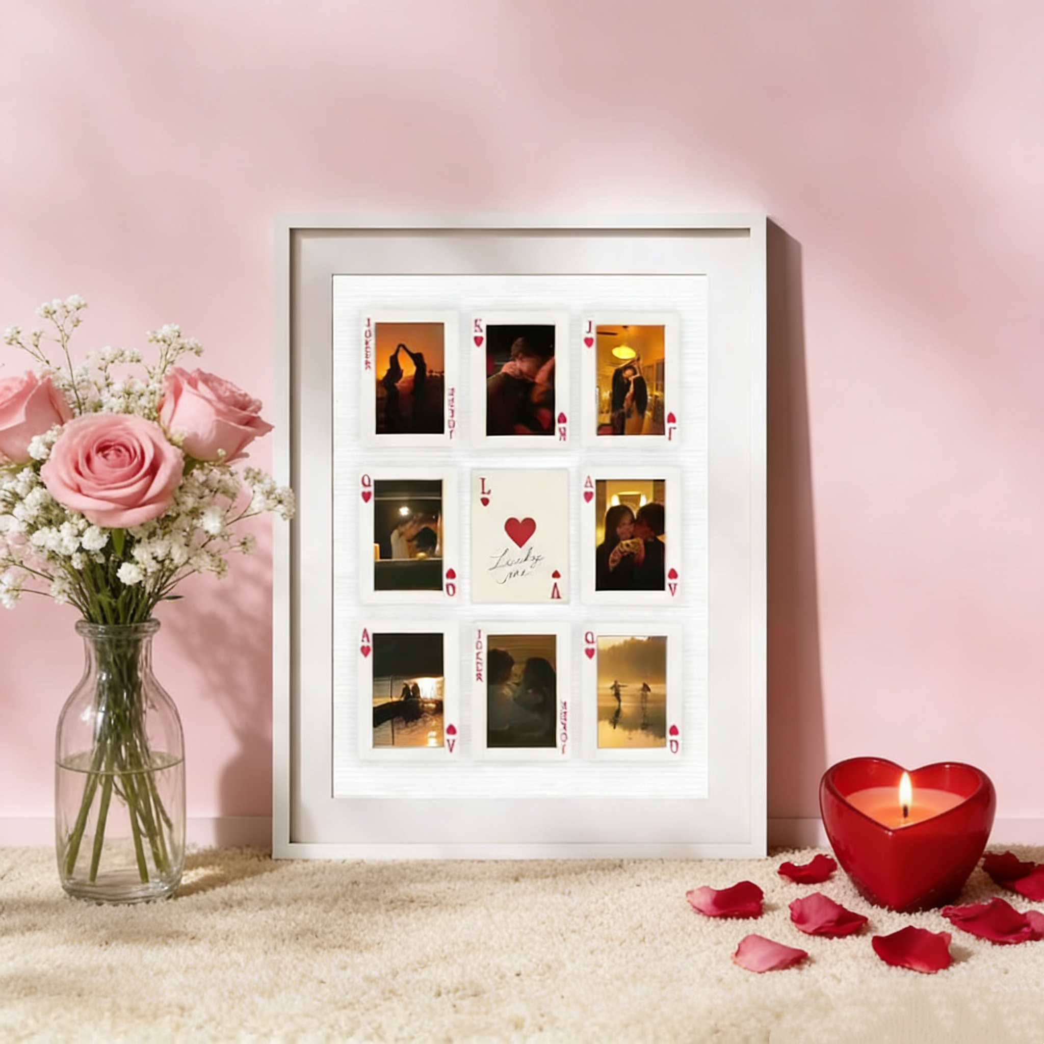 Personalized Love Playing Cards Frame, Custom Photo Wall Art for Couples, A Timeless Valentine’s & Anniversary Gift - soufeelau