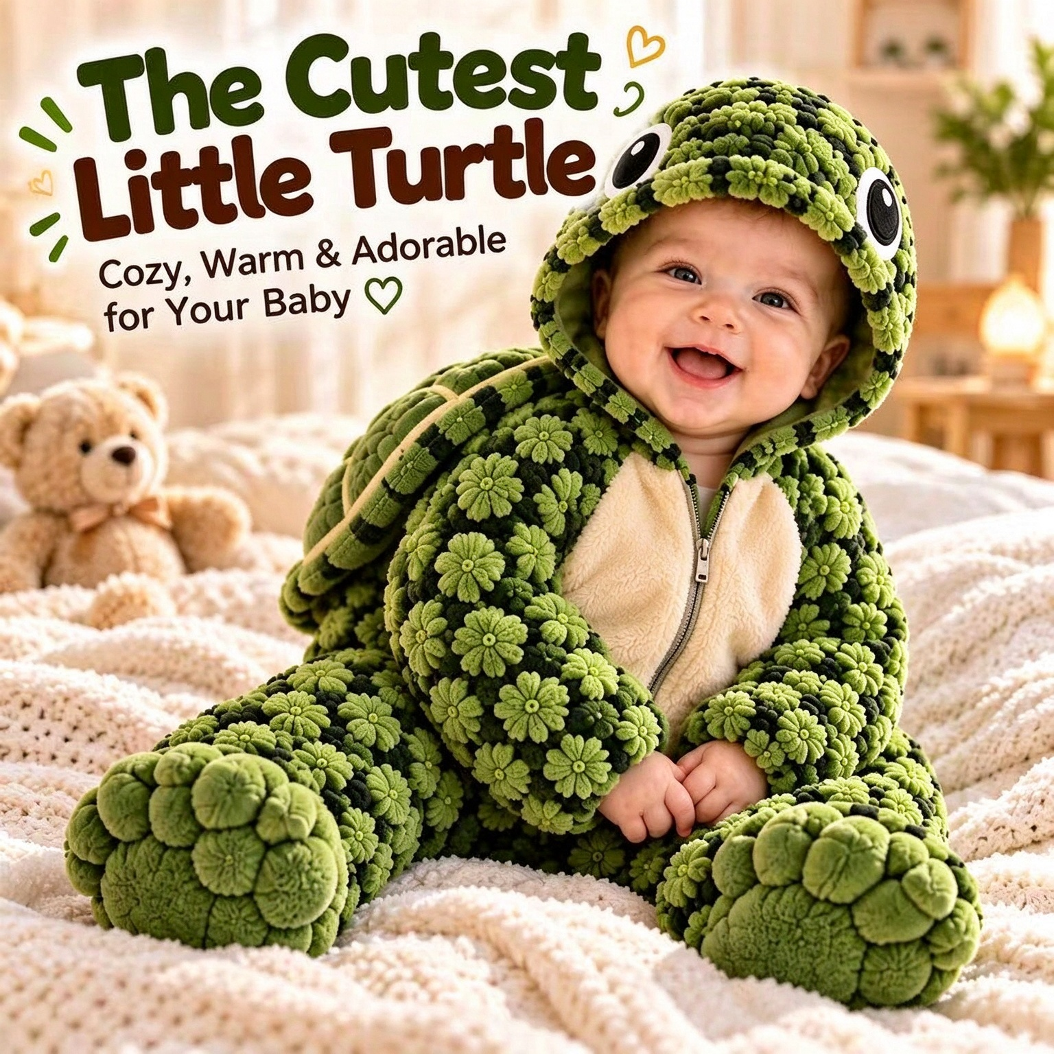 Little Turtle Plush Onesie for Babies – Adorable Turtle Shell Romper - soufeelau