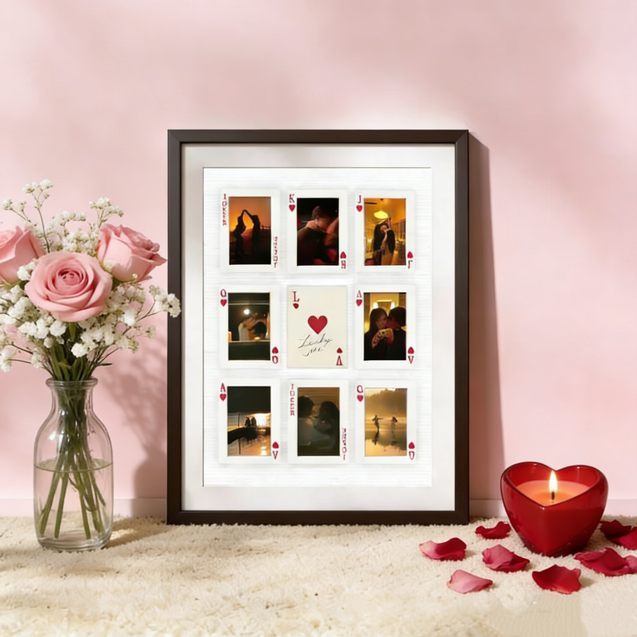 Personalized Love Playing Cards Frame, Custom Photo Wall Art for Couples, A Timeless Valentine’s & Anniversary Gift - soufeelau