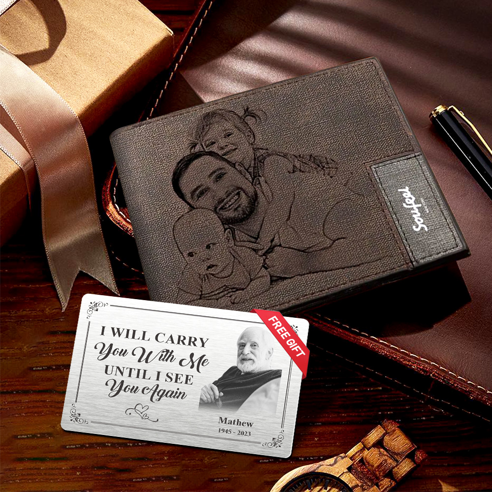 Men‘s Wallet Set, Personalized Wallet, Photo Wallet with Engraving Wallet Card for Farther's Day