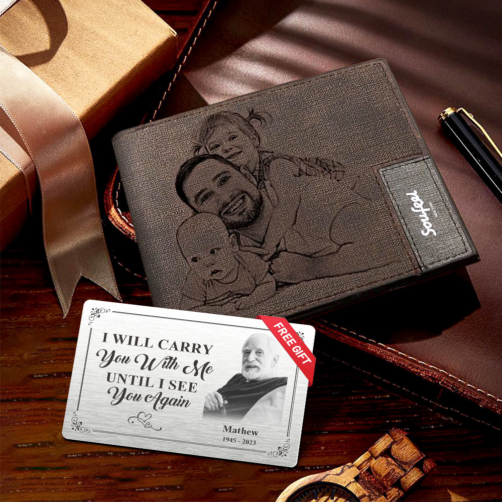 Men‘s Wallet Set, Personalized Wallet, Photo Wallet with Engraving Wallet Card for Farther's Day