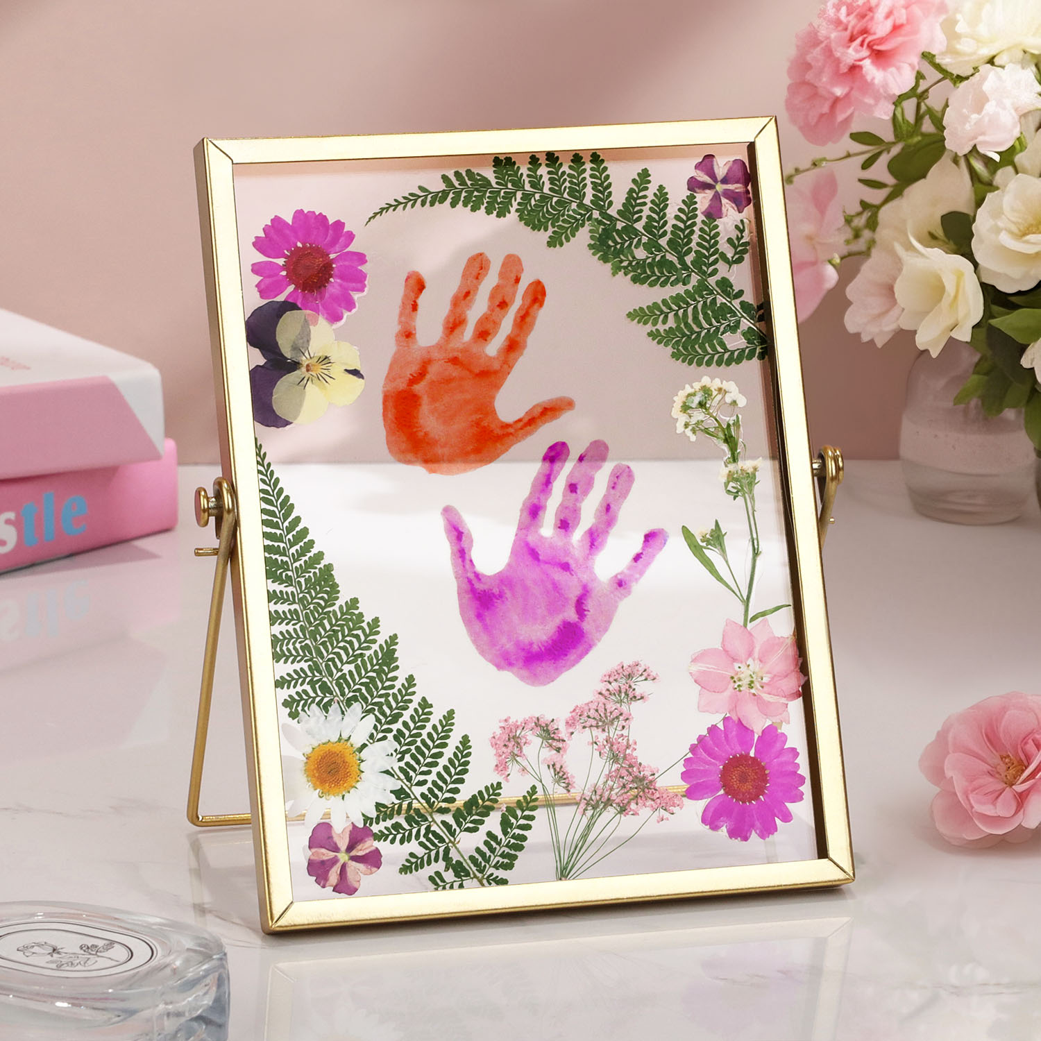 DIY Dried Flower Handprint Frame Material Pack Metal Frame Dried flower Ornaments Glass Plant Specimen Mother's Day Gifts