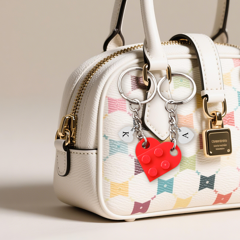 Personalized Handmade Heart Bag Charm Set Custom Couple Gift for Valentine's Day/Anniversary, Custom Engraved Love Keyrings for Him & Her - soufeelau