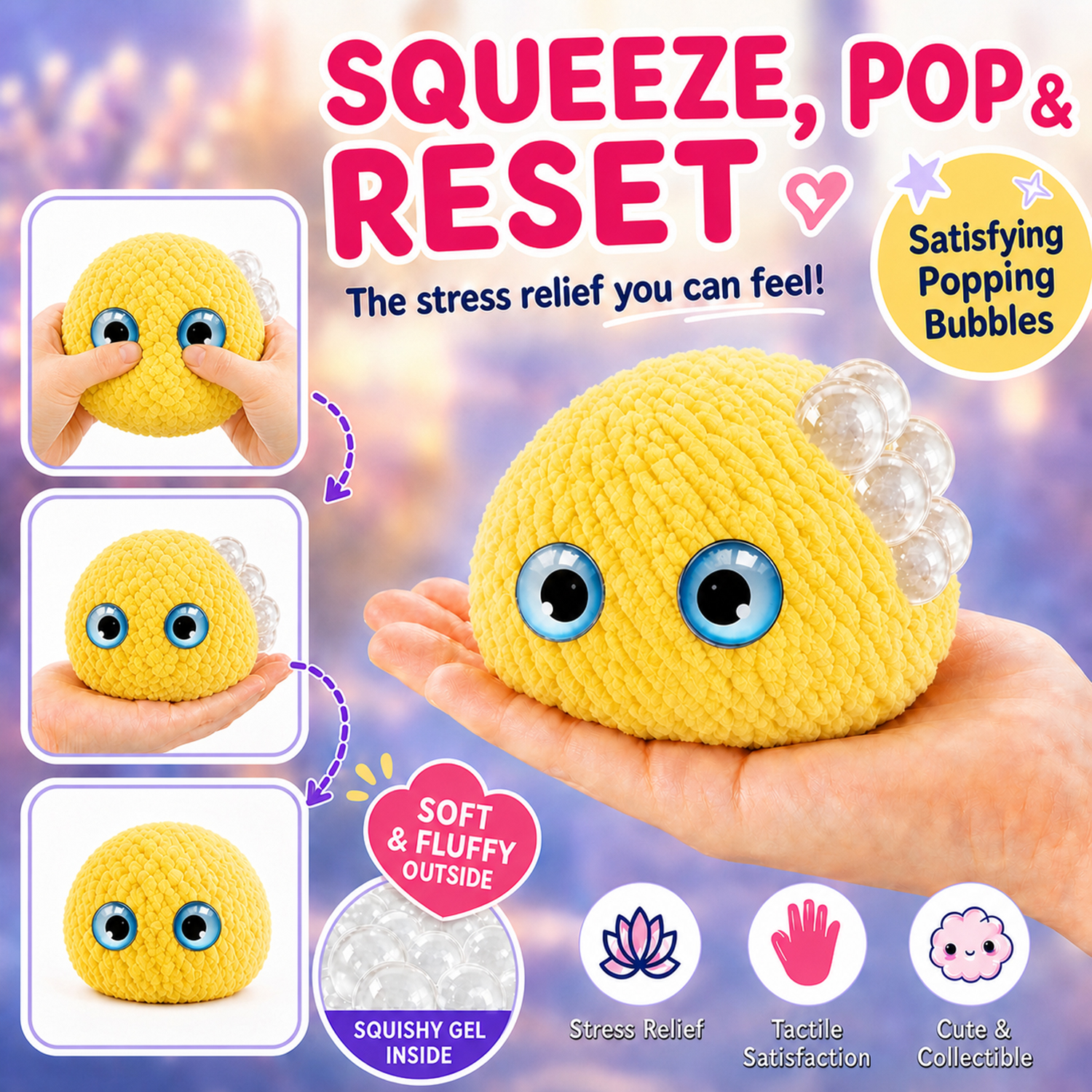 Crochet Bubble Squishy Ball – Soft Handwoven Fidget Toy with Slow-Rising Bubble Pop, Cute Sensory Stress Relief Toy - soufeelau