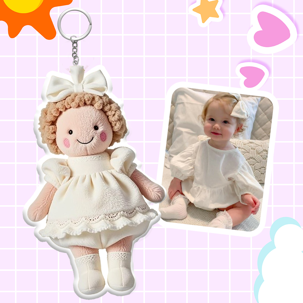 Personalized Photo Plush Doll Keychain Mini Me Plush Keychain Baby's First - soufeelau