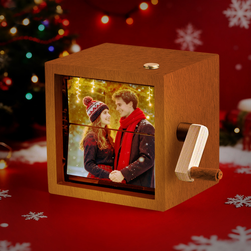 Custom Photo Flipbook Frame Animation Machine Mechanical Hand-cranked Flipbook Box Photo Album with Light Black Walnut Christmas Gifts - soufeelau