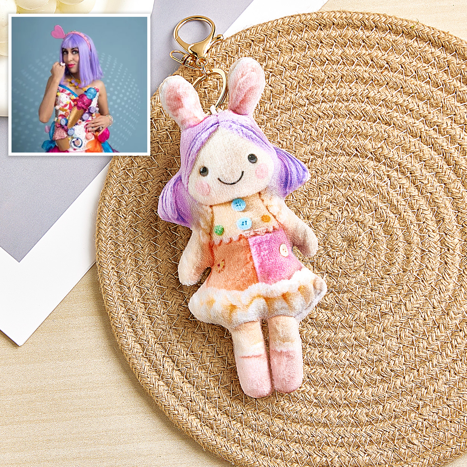 Personalized Photo Plush Doll Keychain Mini Me Plush Keychain Birthday Gifts - soufeelau