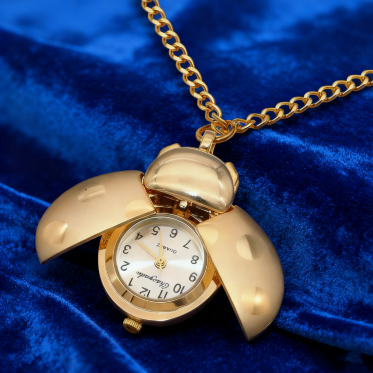 Ladybug Pocket Watch Vintage Gold Beetle Watch Necklace & Keychain Cute Insect Pendant Watch - soufeelau