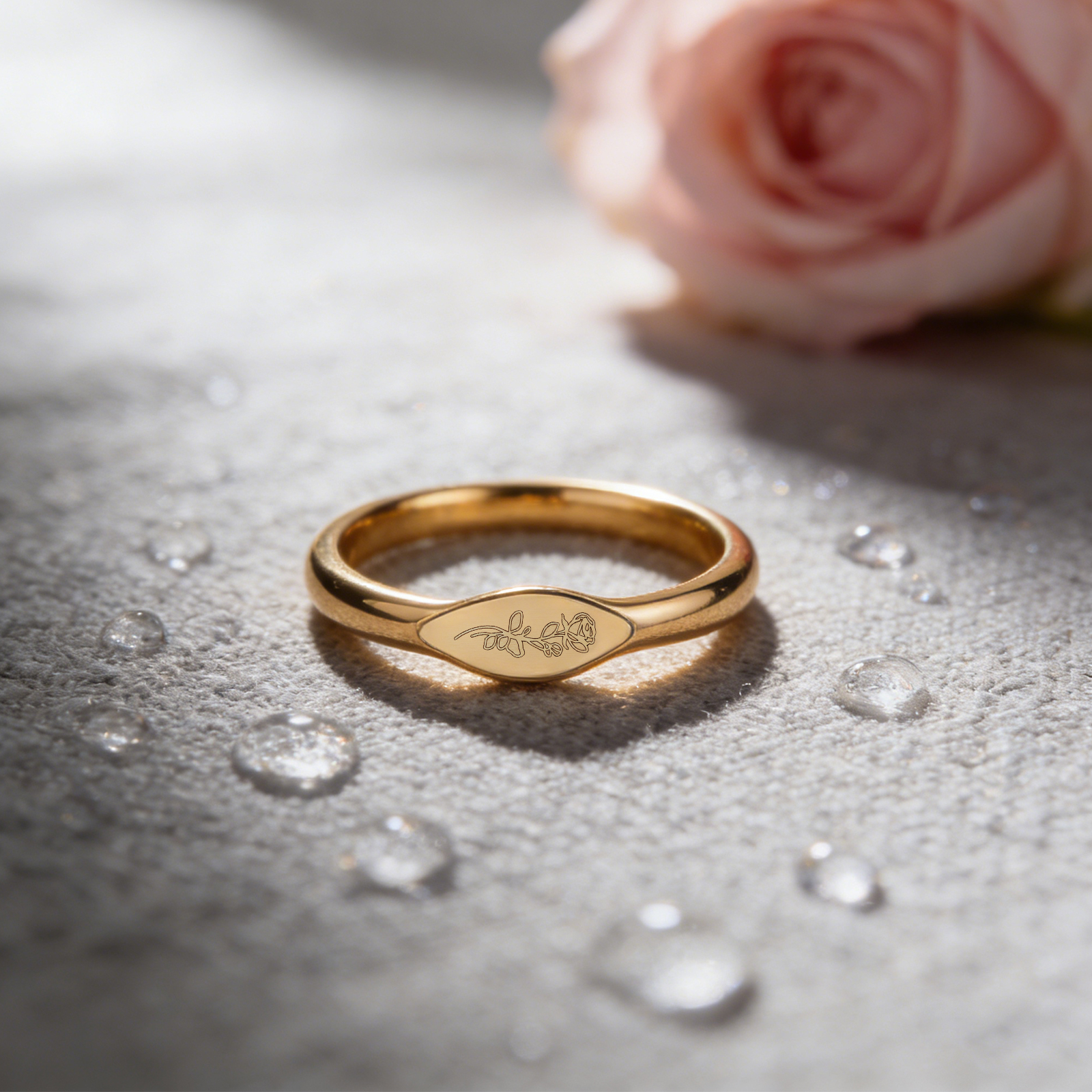 Personalized Birth Flower Ring Dainty Custom Stacking Ring Minimalist Floral Jewelry Gift for Her - soufeelau