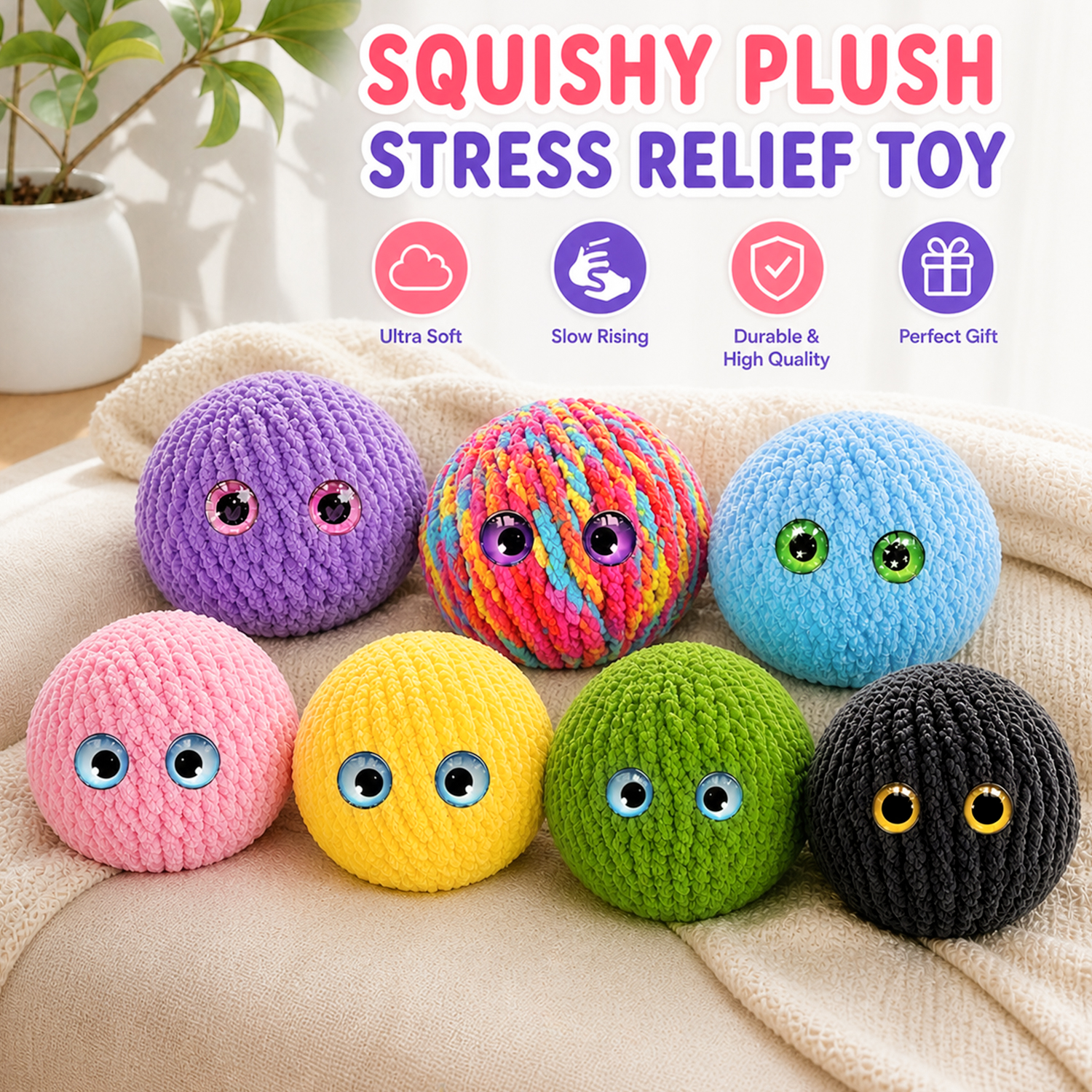 Crochet Bubble Squishy Ball – Soft Handwoven Fidget Toy with Slow-Rising Bubble Pop, Cute Sensory Stress Relief Toy - soufeelau