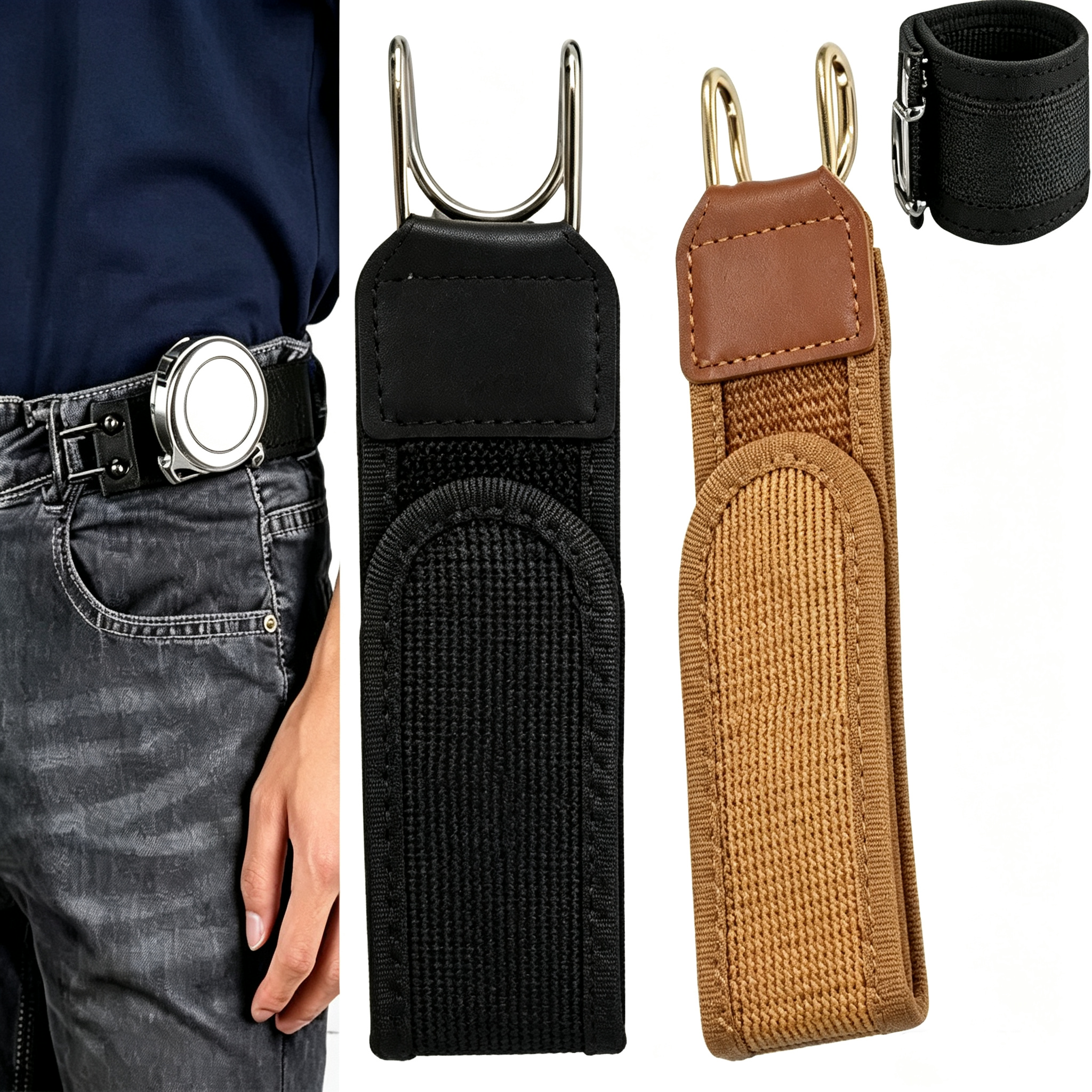 Buckle-Free Elastic Belt for Jeans Adjustable Waist Tightener hook and loop Lazy Invisible Belt Metal Hook No-Show Waist Band for Men Women - soufeelau