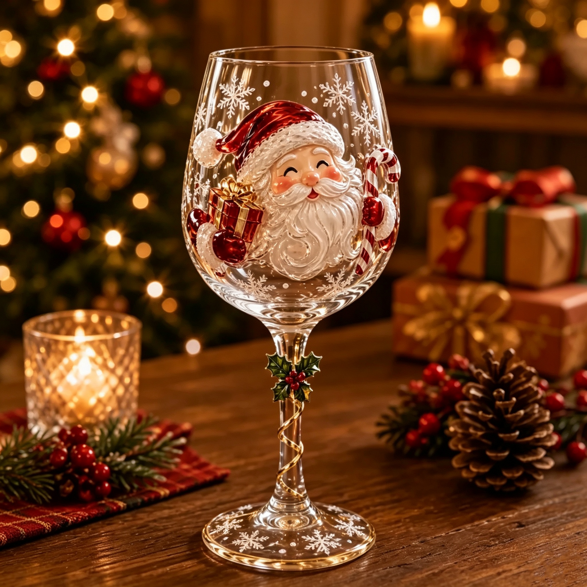 Christmas Wine Glasses – Festive Holiday Stemmed Glasses with Santa, Reindeer & Christmas Designs, Christmas Party Drinkware Gift Set - soufeelau