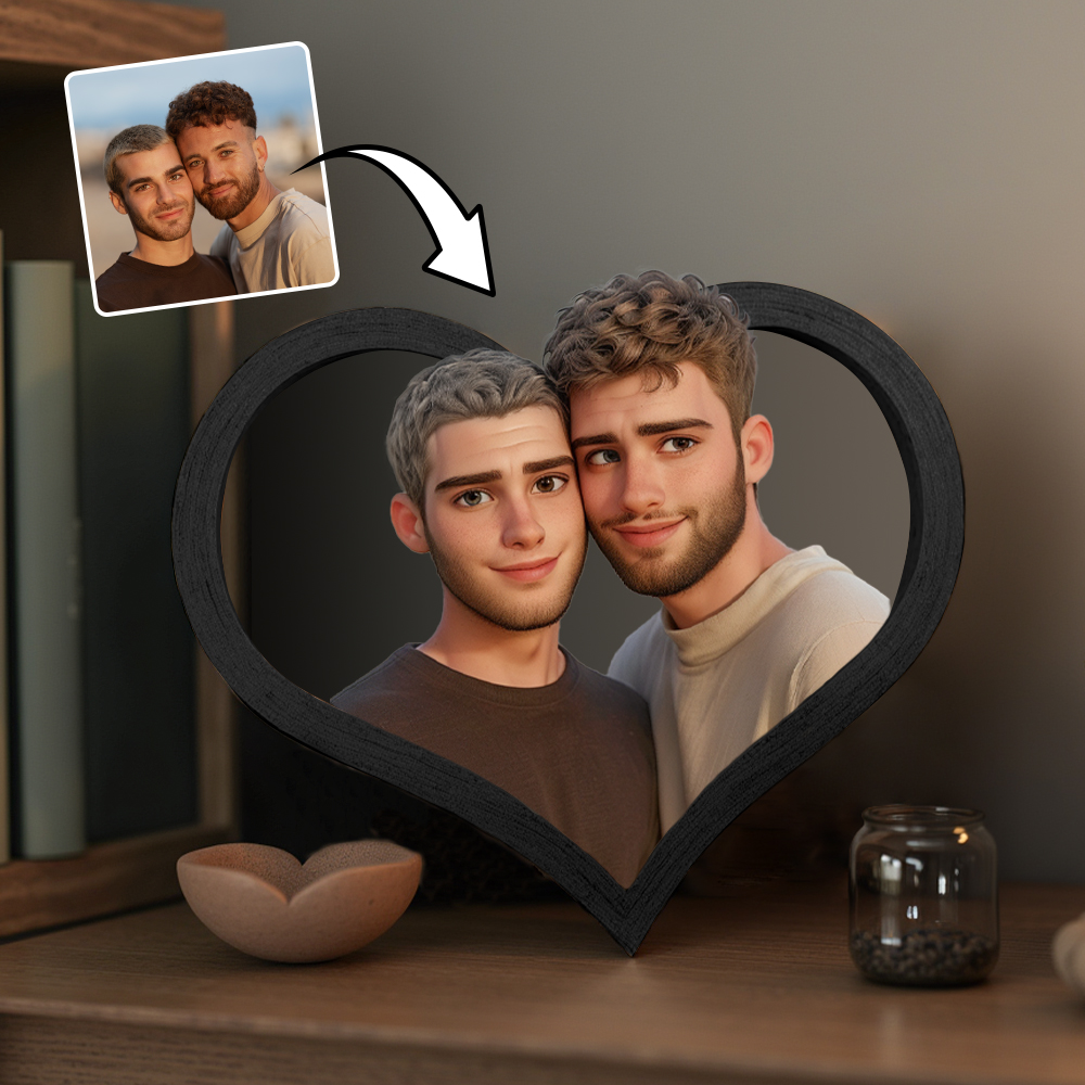 Custom Personalized Cartoon Style Photo Heart-Shaped Frame For Him The Gifts - soufeelau