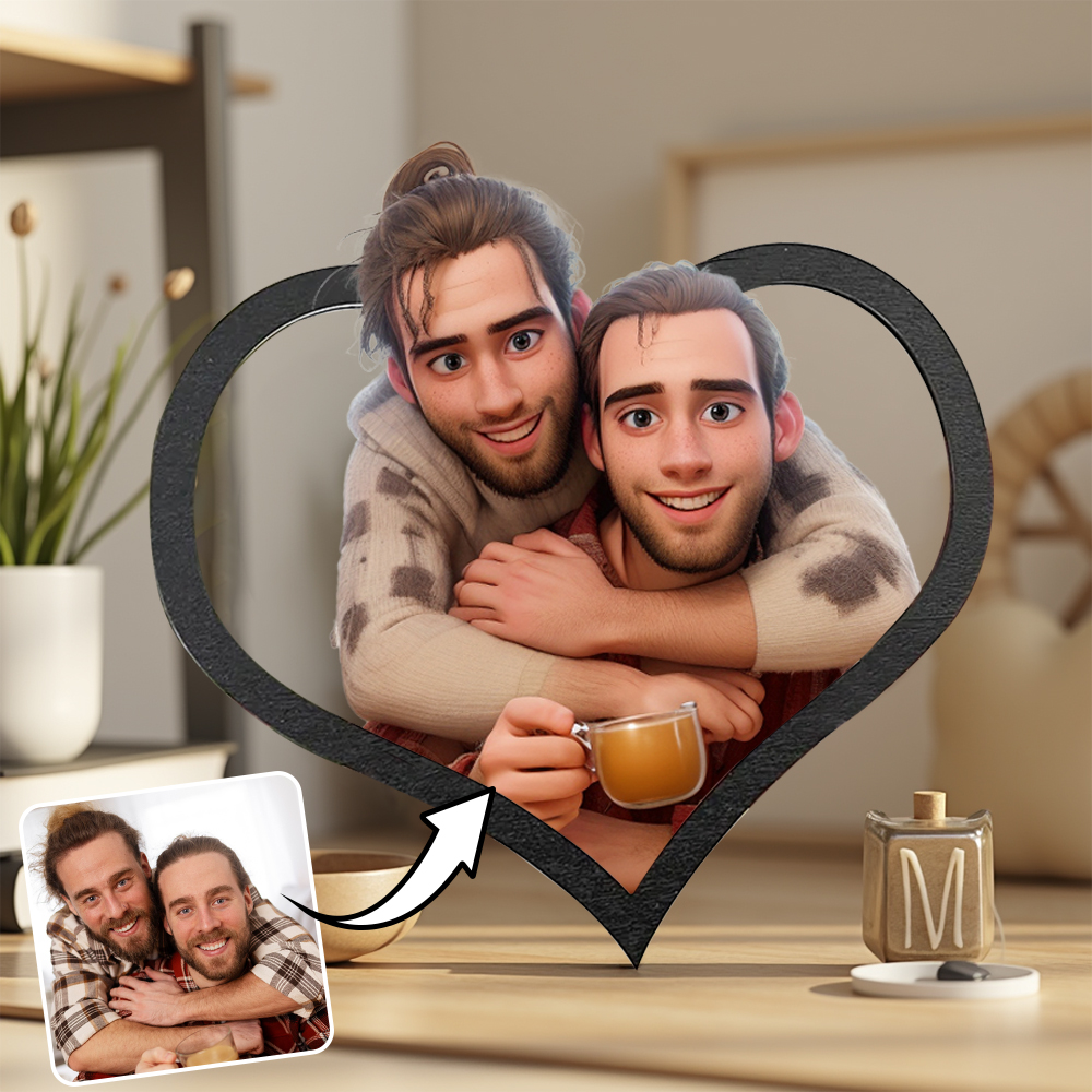 Custom Personalized Cartoon Style Photo Heart-Shaped Frame For Him The Gifts - soufeelau