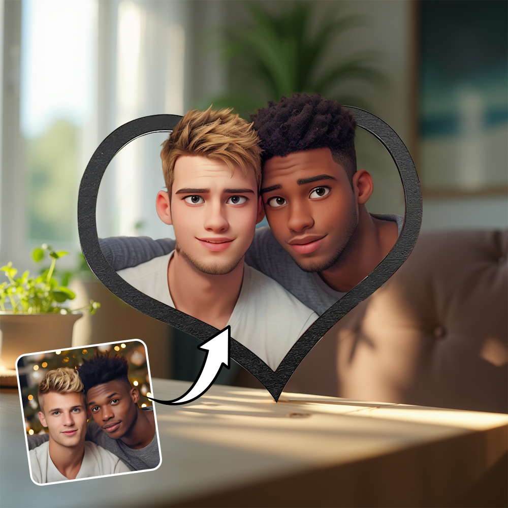Custom Personalized Cartoon Style Photo Heart-Shaped Frame For Him - soufeelau
