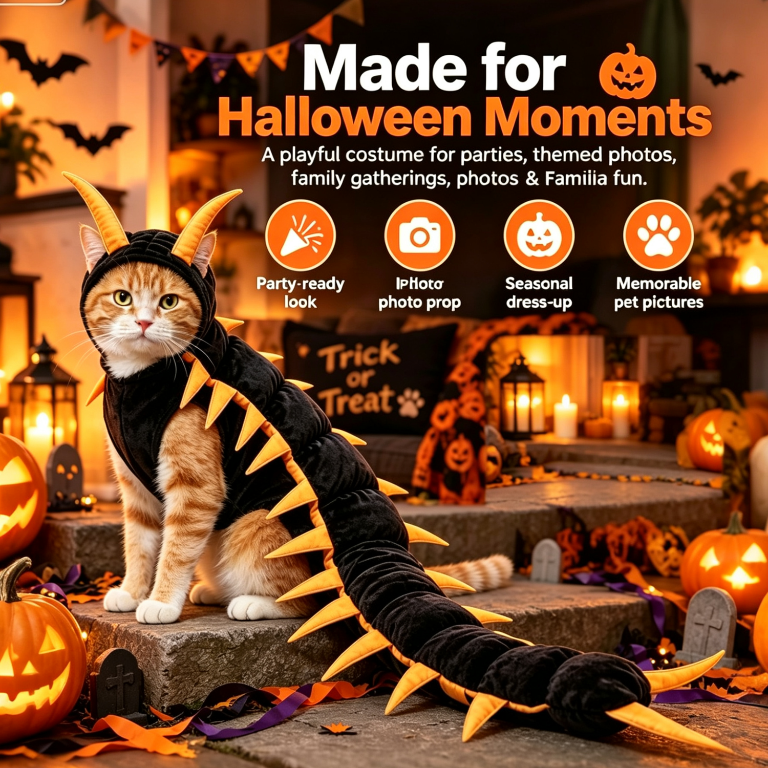 Cat Halloween Costume Centipede Pet Outfit Spooky Multi-Legged Bug Pet Costume Adjustable Novelty Clothes for Cats and Small Dogs Party Apparel - soufeelau